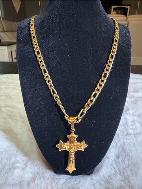 Gold Tone Crucifix Pendant Necklace for Women